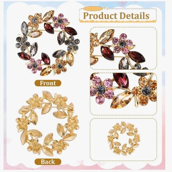 🌹🆕 Vintage Floral Rhinestone Crystal Christmas Brooch Christmas gift - Picture 5 of 7